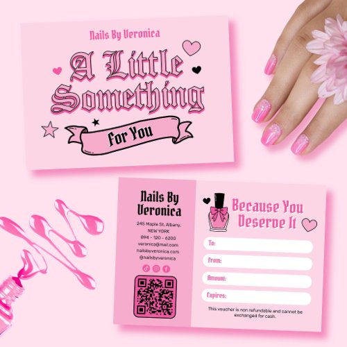 Pink Gothic Nail Salon Gift Certificate Card