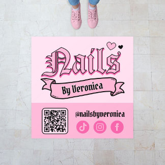 Pink Gothic Nails Salon QR Code Floor Decals