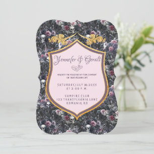 Pink Gothic Romantic Moody Flower Skull Wedding Invitation