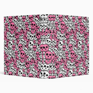 Pink Gothic Skull Pattern Print 3 Ring Binder