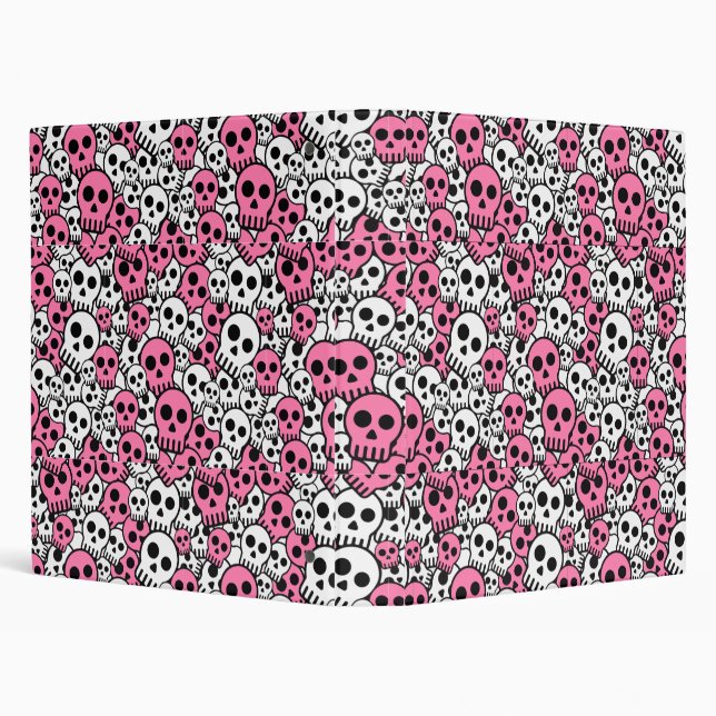 Pink Gothic Skull Pattern Print 3 Ring Binder (Background)