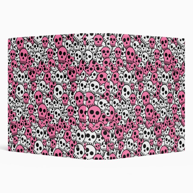Pink Gothic Skull Pattern Print 3 Ring Binder (Background)