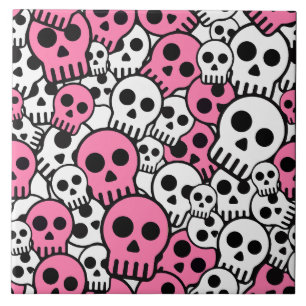 Pink Gothic Skull Pattern Print Ceramic Tile