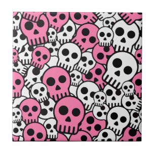Pink Gothic Skull Pattern Print Ceramic Tile