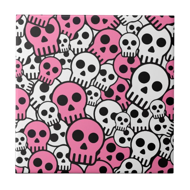 Pink Gothic Skull Pattern Print Ceramic Tile (Front)