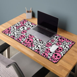 Pink Gothic Skull Pattern Print Desk Mat