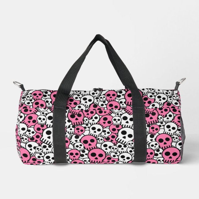 Pink Gothic Skull Pattern Print Duffle Bag (Front)