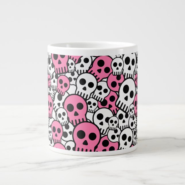 Pink Gothic Skull Pattern Print Giant Coffee Mug (Front)