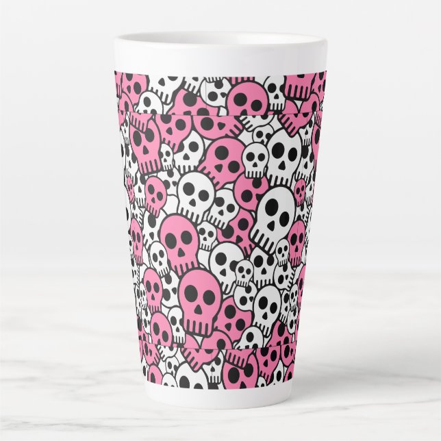 Pink Gothic Skull Pattern Print Latte Mug (Front)