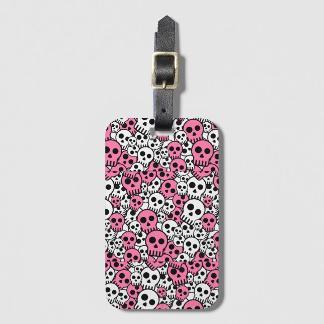 Pink Gothic Skull Pattern Print Luggage Tag (Front Vertical)