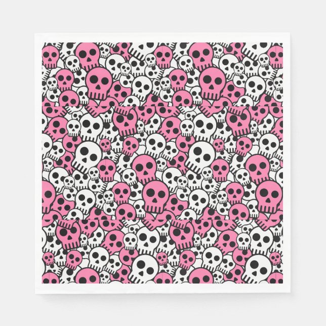 Pink Gothic Skull Pattern Print Napkins (Front)