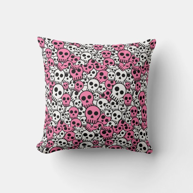 Pink Gothic Skull Pattern Print Throw Pillow (Front)