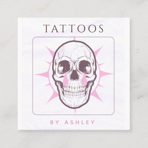 Pink Gothic Skull Tattoo Artist Salon Studio Cool Square Business Card