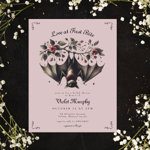 Pink Gothic Spooky Black Bat Bridal Shower Invitation