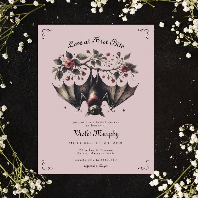 Pink Gothic Spooky Black Bat Bridal Shower Invitation (Creator Uploaded)