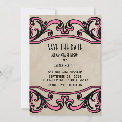 Pink Gothic Swirls Save the Date Invite