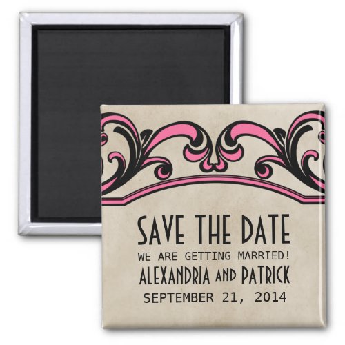 Pink Gothic Swirls Save the Date Magnet