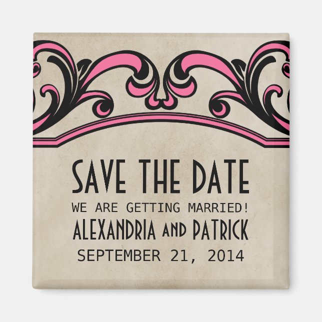 Pink Gothic Swirls Save the Date Magnet (Front)