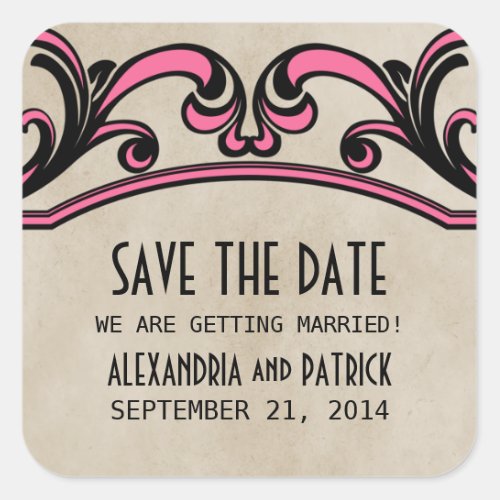 Pink Gothic Swirls Save the Date Stickers