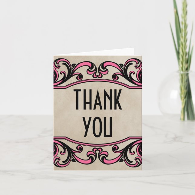 Pink Gothic Swirls Thank You Card (Front)