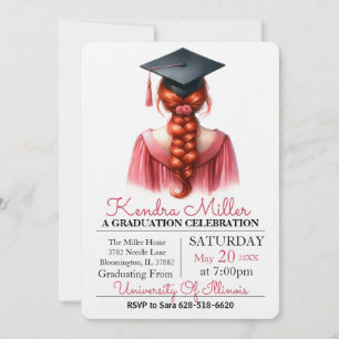 Pink Gown Watercolor Graduation Invitation