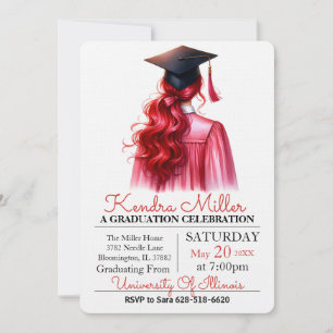Pink Gown Watercolor Graduation Invitation