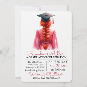 Pink Gown Watercolor Graduation Invitation
