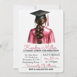Pink Gown Watercolor Graduation Invitation