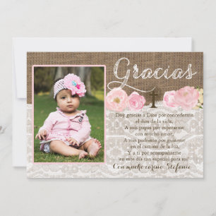 Pink Gracias Bautizo Baptism thank you Girl