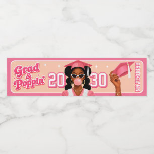 Pink Grad & Poppin Medium Brown Grad Girl Water Bottle Label