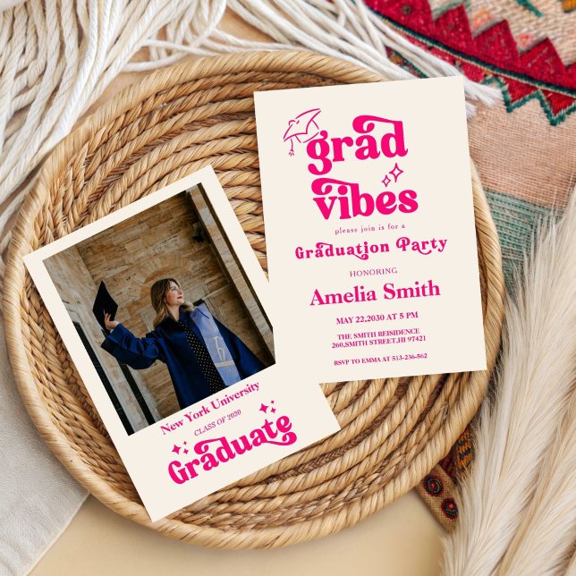 Pink grad vibes Class of 2026 Invitation (Creator Uploaded)