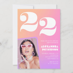 Pink Gradient 22nd birthday invitation Retro Photo