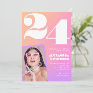 Pink Gradient 24th birthday invitation Retro Photo