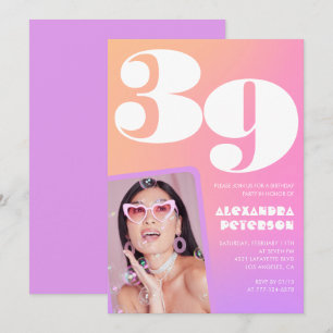 Pink Gradient 39th birthday invitation Retro Photo