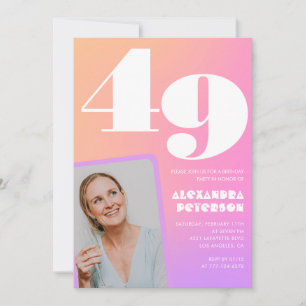 Pink Gradient 49th birthday invitation Retro Photo