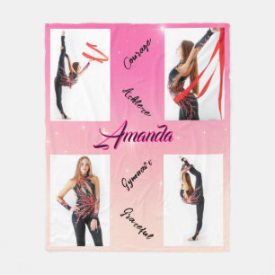 Pink Gradient 4 Photo Collage Words of Wisdom Fleece Blanket