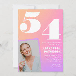 Pink Gradient 54th birthday invitation Retro Photo