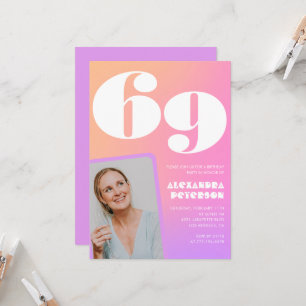 Pink Gradient 69th birthday invitation Retro Photo