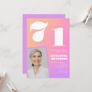 Pink Gradient 71st birthday invitation Retro Photo