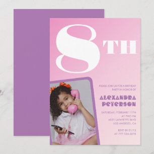 Pink Gradient 8th birthday invitations Girl Photo
