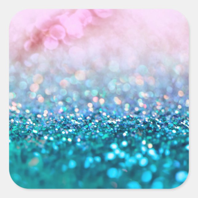 Pink Gradient Blue Teal Sparkle Trendy Glitter Square Sticker (Front)
