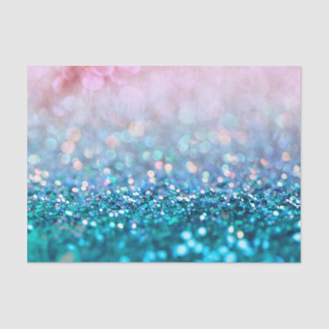 Pink Gradient Blue Teal Sparkle Trendy Glitter Tissue Paper (Front)