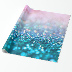 Pink Gradient Blue Teal Sparkle Trendy Glitter Wrapping Paper