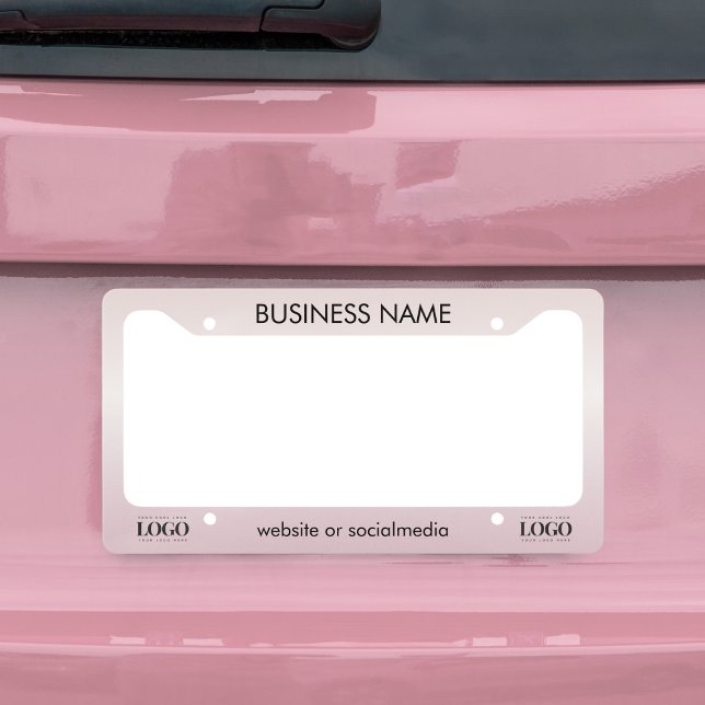 Pink Gradient Business Company Custom Logo Text License Plate Frame (Creator Uploaded)