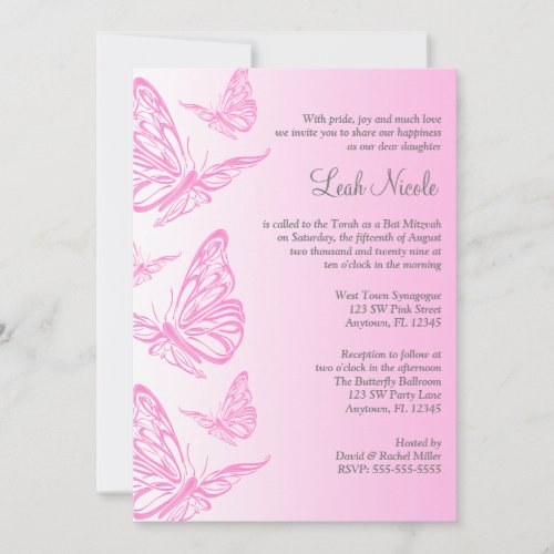 Pink Gradient Butterfly Bat Mitzvah Invitations