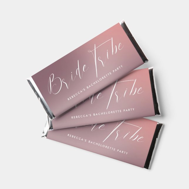 Pink Gradient Calligraphy Bride Tribe Bachelorette Hershey Bar Favors (Front)