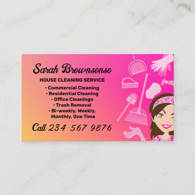 Pink Gradient Cleaning Service Janitorial Business Card (Front)
