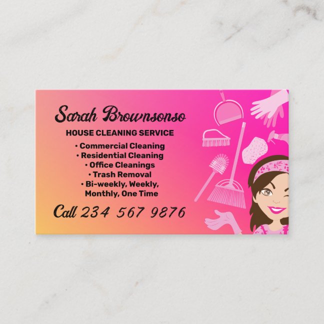 Pink Gradient Cleaning Service Janitorial Business Card