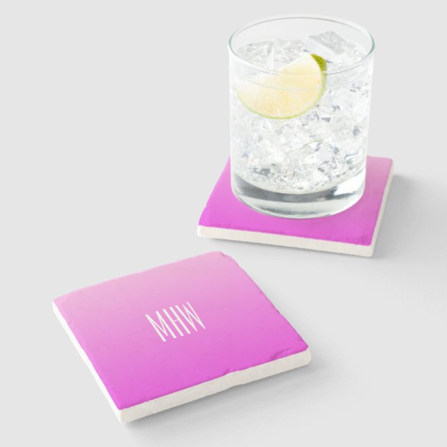 Pink Gradient custom monogram stone coasters (Side)