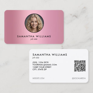 Pink Gradient Custom QR Photo Business Card